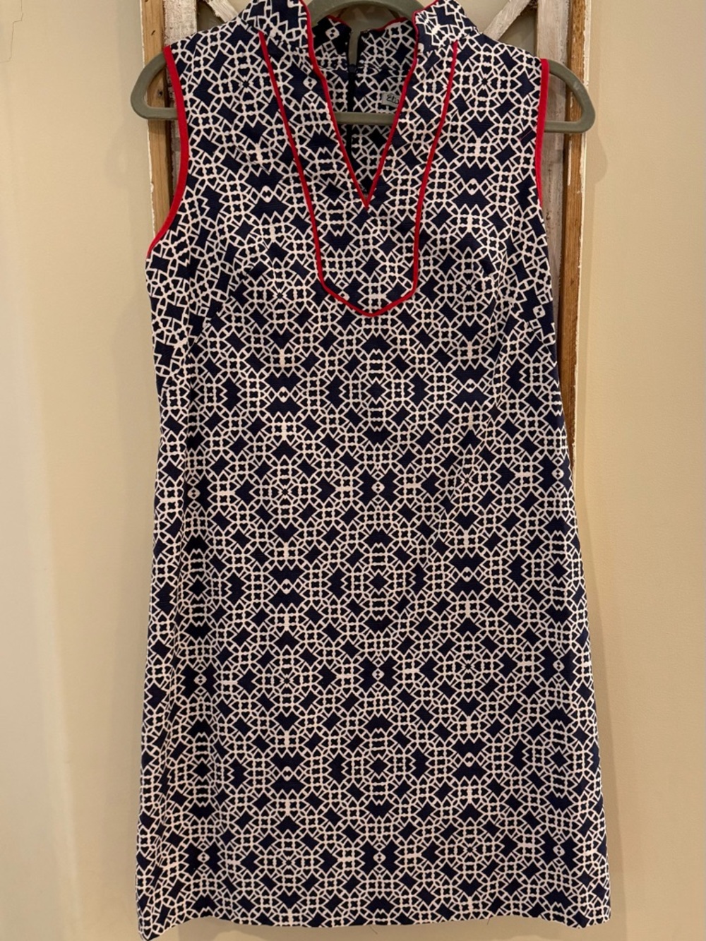 Eliza J Navy Blue Geometric Tile Print Shift Dress Size 8